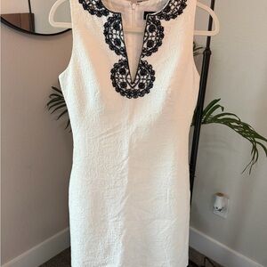 Chetta B White Sleeveless Mini Dress with Black Lace Trim